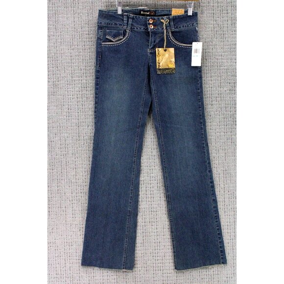 Vintage Rewind Jeans Womens Size 5 Blue Denim Medium Washed Thick Stitching NWT - Picture 1 of 12